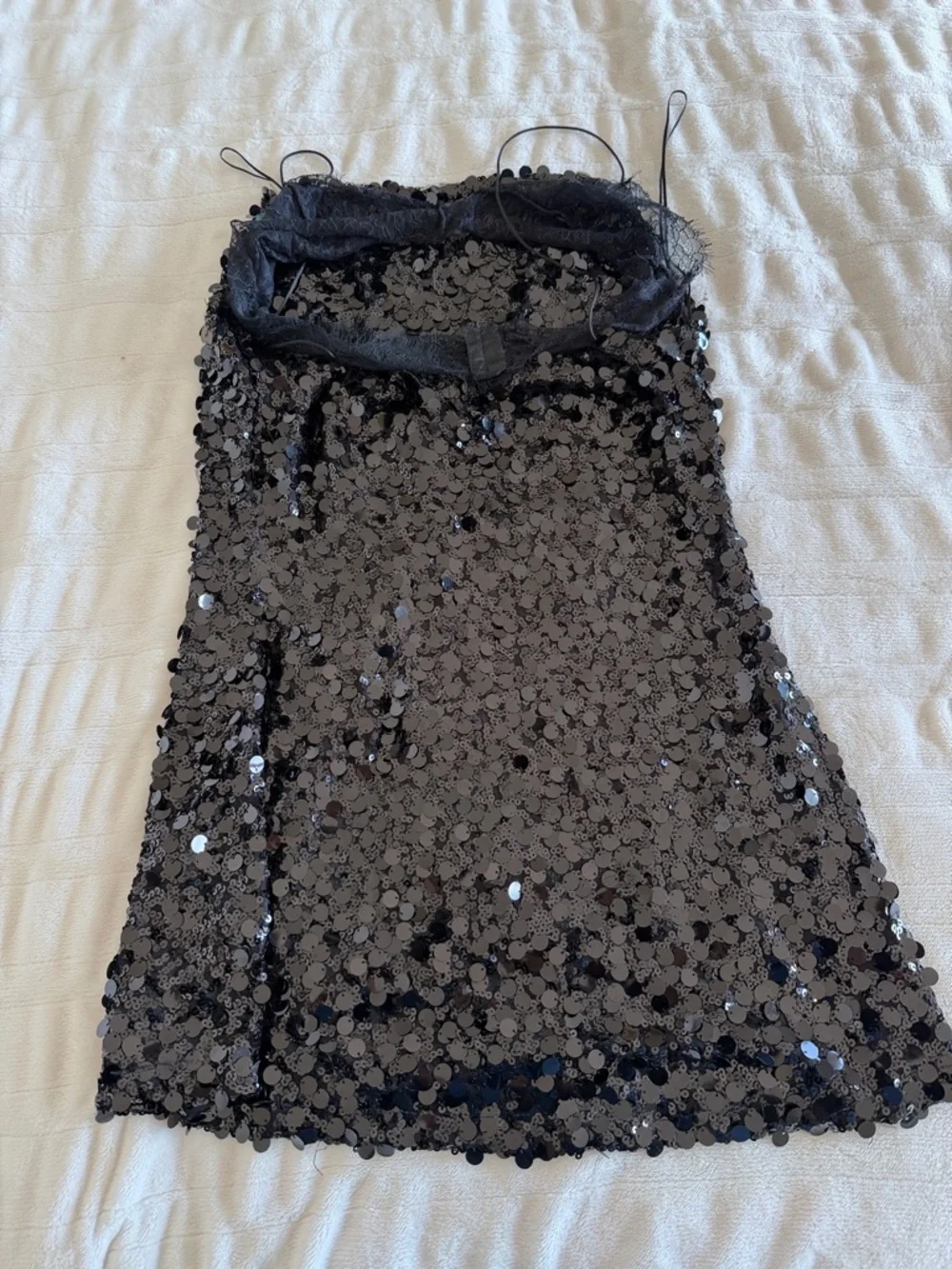 Zara Black Sequin Slip Dress with Lace Bodice - Picture 2 of 3